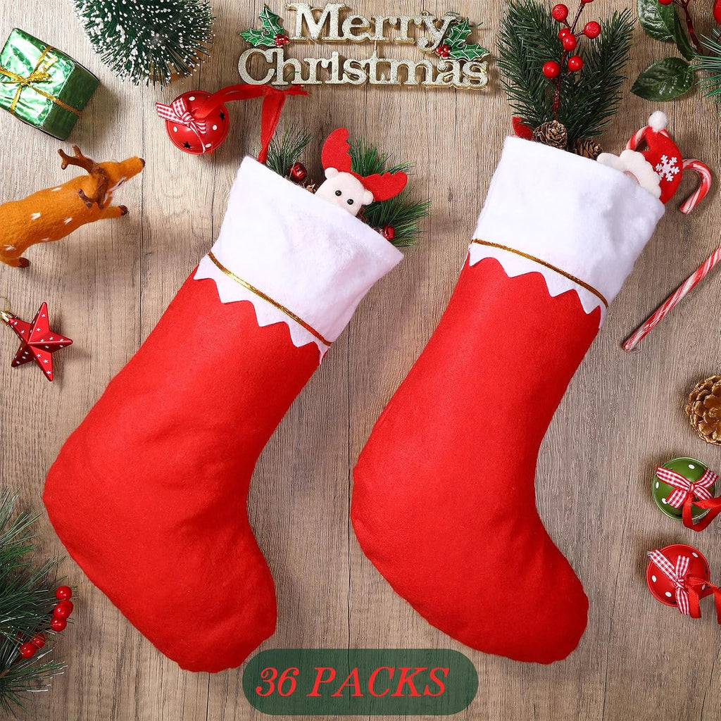 Zubebe 36 Pcs 15 Inch Felt Christmas Stockings Stockings Xmas Decoration Stockings Rustic Christmas Santa Stockings for Christmas Party Favors Home Decor (Red)