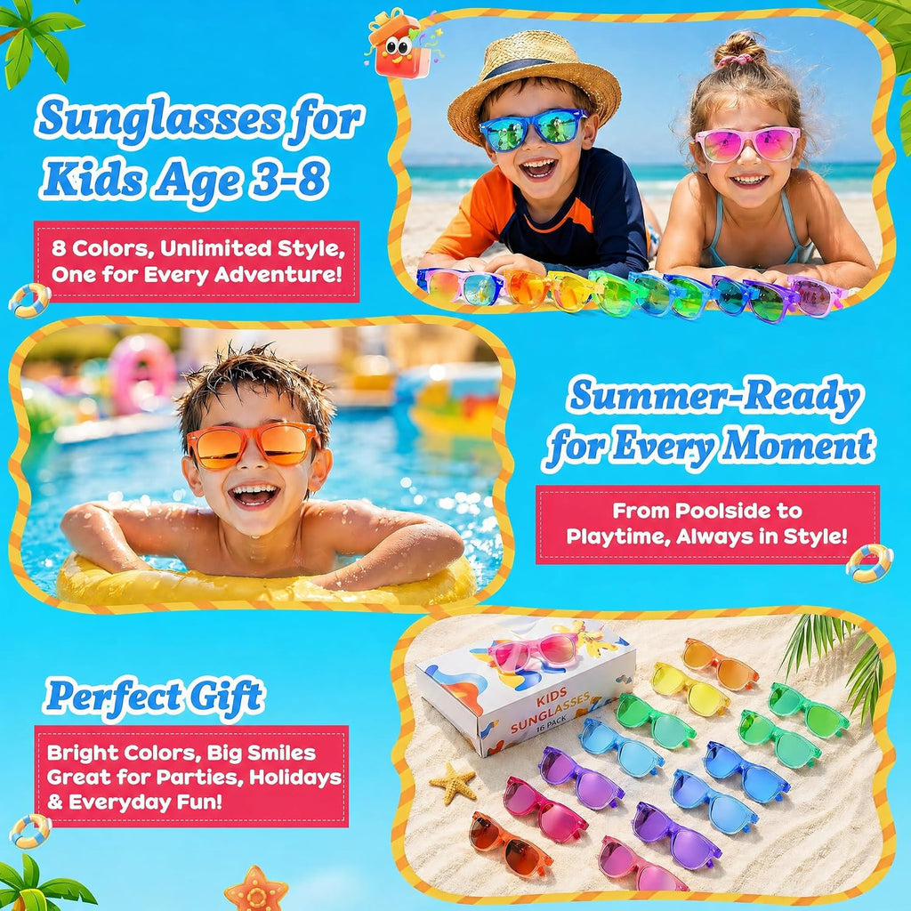Froman Kids Sunglasses Bulk - Party Favors for Boys Girls Ages 3-8, Neon Colors with UV 400 Protection