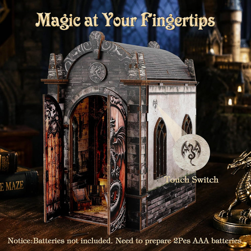book nook kit for adult, dragon adventure led showing dimensions