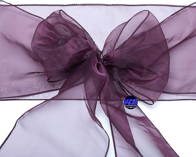 MDS Pack of 10 PCS Organza Chair Sashes Wider Dining Chair Bows Ribbon Tie Back for Wedding Party Birthday Bridal Shower Reception Event Banquet Home Chair Cover Decoration - Plum
