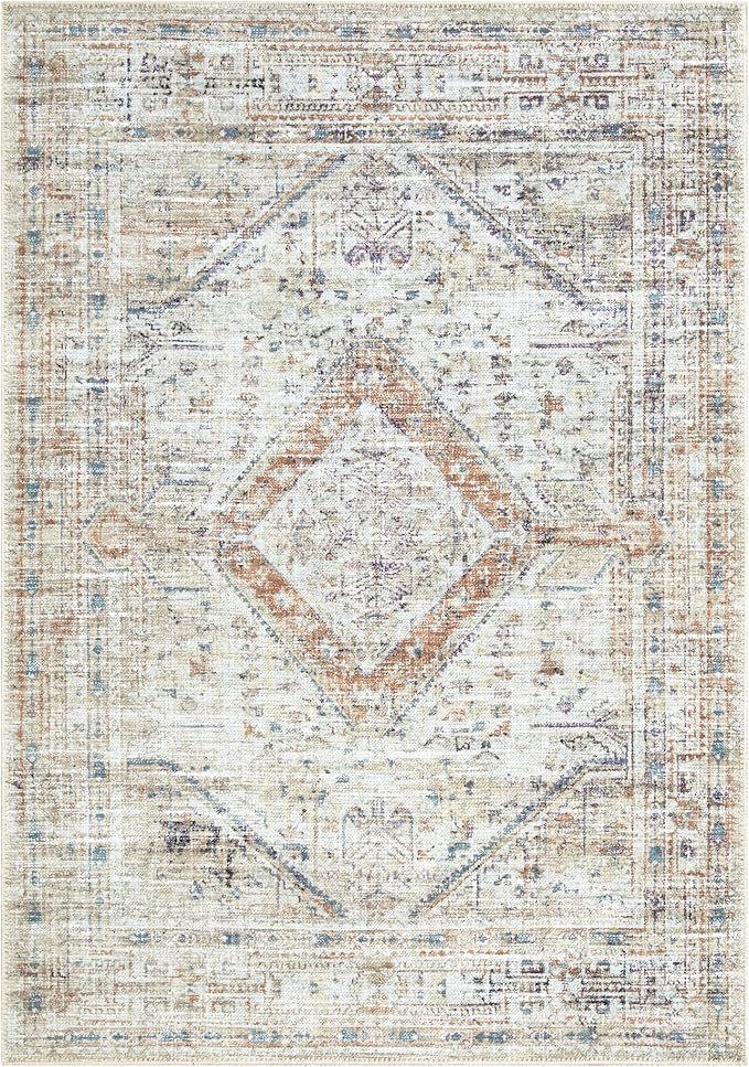 Bloom Rugs Washable Non-Slip 6' x 9' Rug - Peach/Beige Traditional Area Rug for Living Room, Bedroom, Dining Room, and Kitchen - Exact Size: 6' x 9'