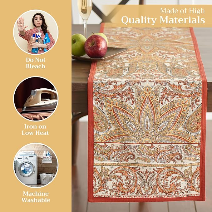 Maison d' Hermine Table Runner 100% Cotton Double Layer Table Runners 108 inches Long for Thanksgiving Christmas Decorations Home Kitchen Dining Party Wedding (Kashmir Paisley, 14.5" x 108")