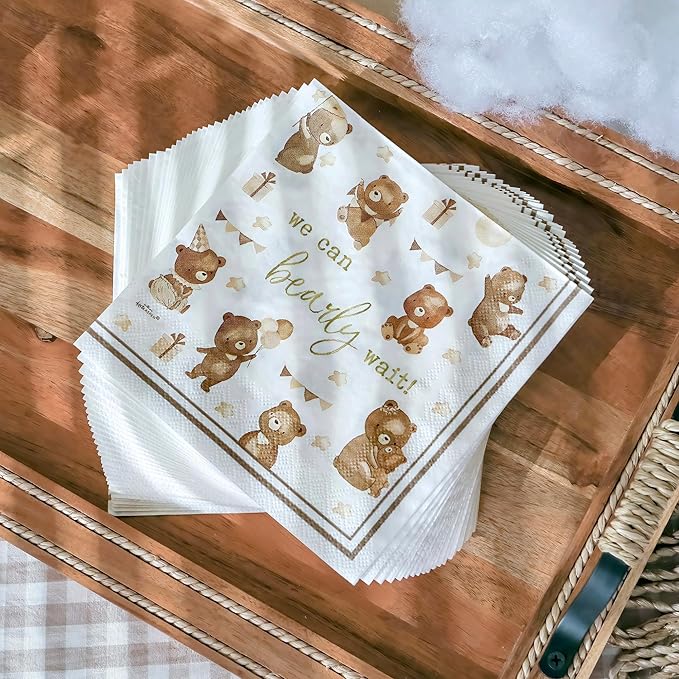 Kate Aspen We Can Bearly Wait Baby Shower Plates and Napkins Party Decorations Plates & Napkins; Adorable & Classic Teddy Bear Baby Shower (62 Piece - 16 Guests)