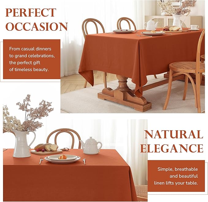 100% Pure Linen Tablecloths 60x120Inches,Rectangle Table Cloth for Dining,Picnic,Weddings and Restaurants,Durable Stonewashed Tablecloths (Re-Caramel, Rectangle - 60 x 120 Inch)