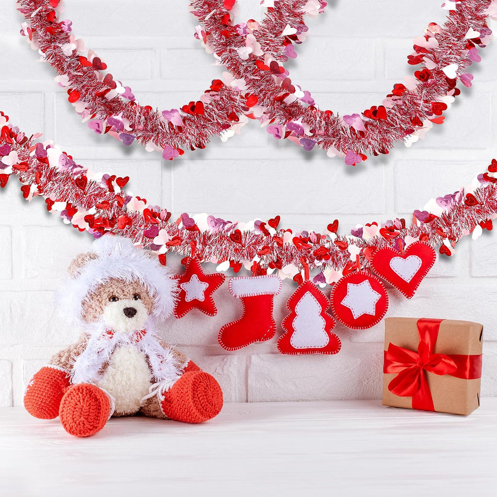 Sggvecsy 49.2Ft Valentine’s Day Heart Tinsel Garland Pink Red White Metallic Twist Garland Shining Ceiling Hanging Decorations for Valentine’s Day Party Anniversary Birthday Holiday Indoor Supplies