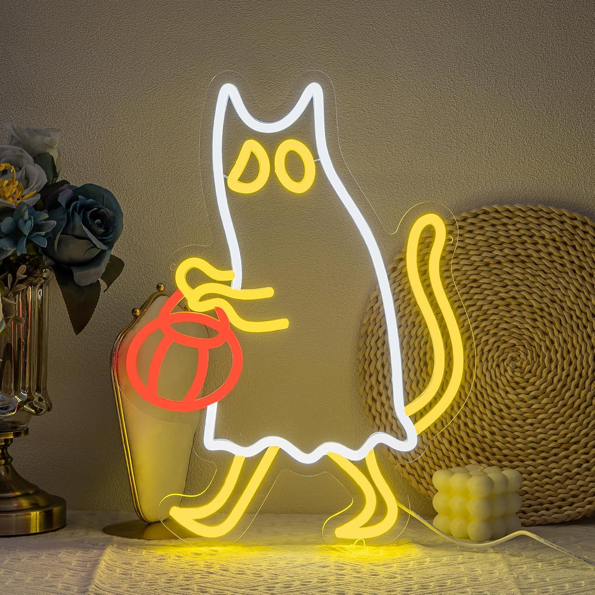 Halloween Neon Sign Ghost Cat Neon Light for Wall Decor