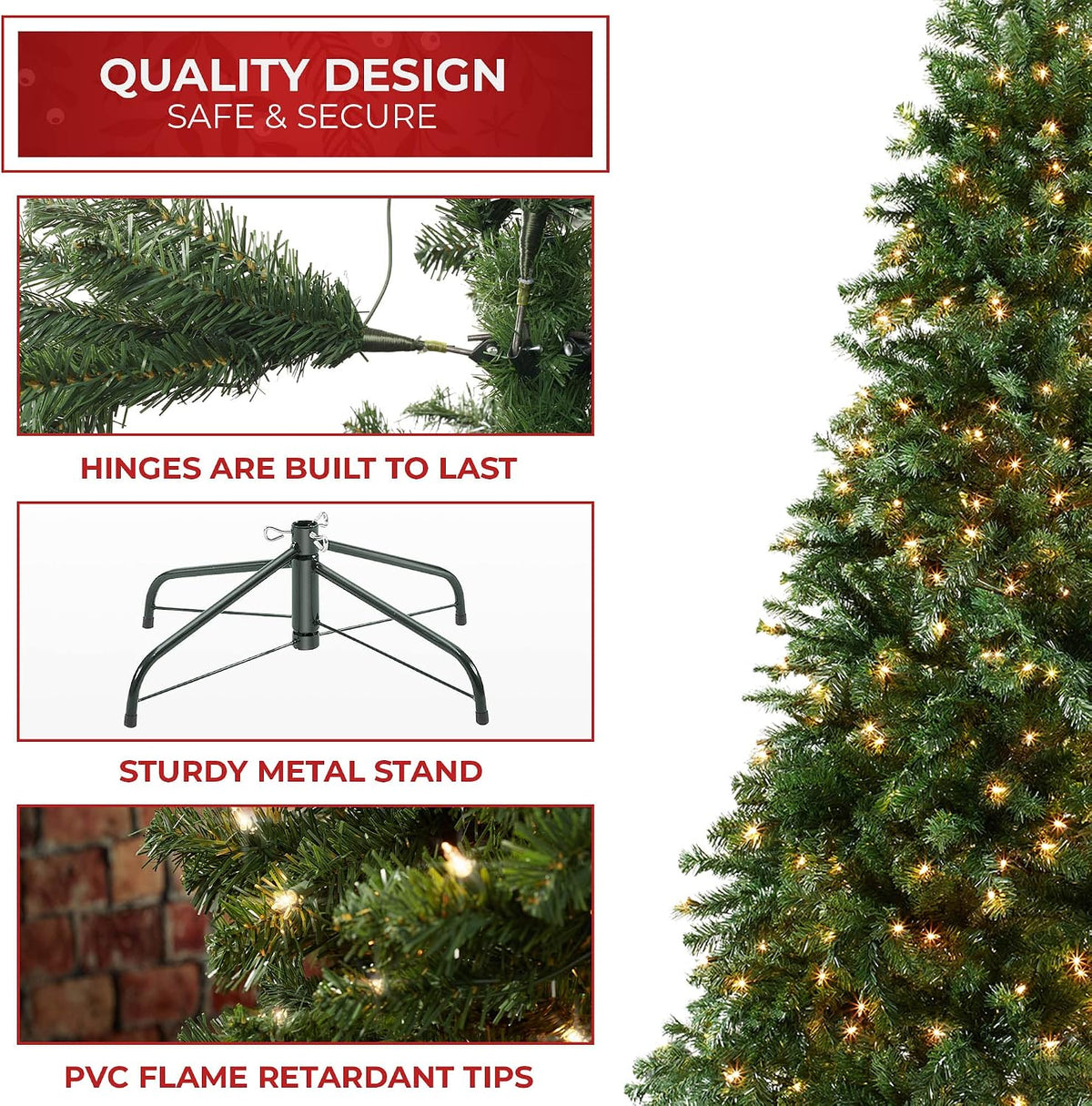 casafield 7.5ft realistic pre-lit green spruce artificial holiday showing dimensions