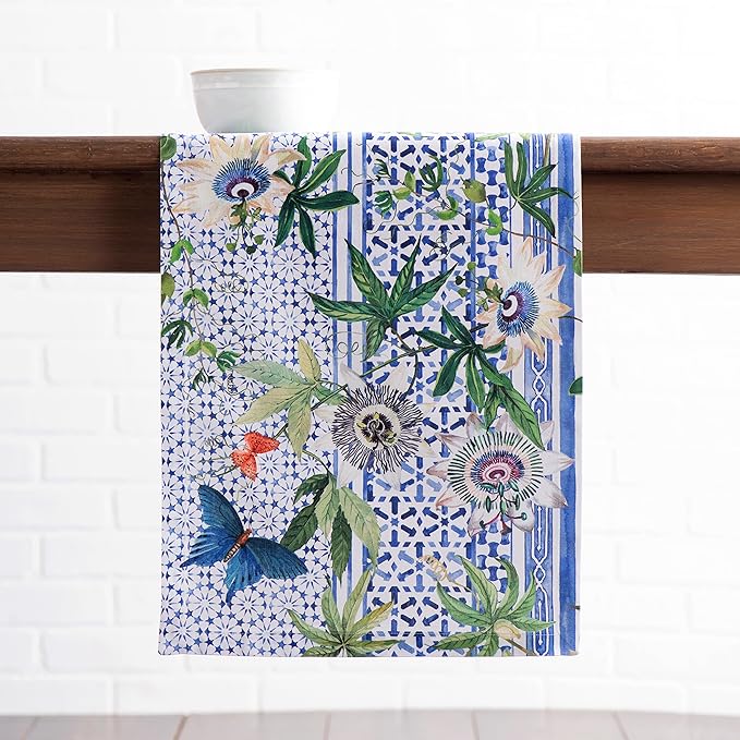 Maison d' Hermine Table runner 100% Cotton Single Layer Table Runners 72 inches long Decorative for Home Kitchen Dining Party Baby Shower Wedding Bridal Shower Spring Summer (Passiflora, 14.50" x 72")
