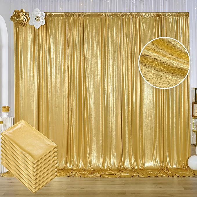 40ftx10ft Gold Sequin Backdrop Curtain Panels for Parties, Wrinkle Free Glitter Photo Backdrop Drapes 8 Panels 5x10FT Back Drop Cloth Shiny Fabric for Wedding Birthday Christmas Photography Background