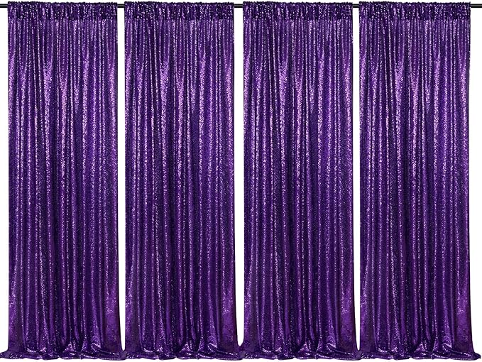 Purple Sequin Backdrop 4 Panels 2FTx8FT Photo Background Glitter Party Backdrop Curtains for Wedding Baby Shower Stage Decorations