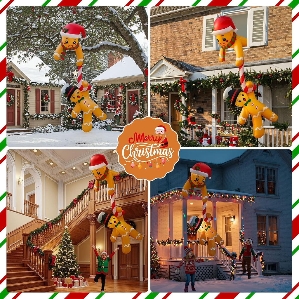 ourwarm 7ft christmas inflatable outdoor decoration, climbing gingerbread on a desk or shelf