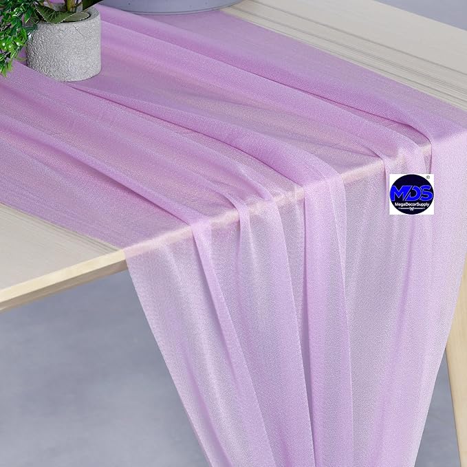 MDS 2 Pack 14ft Chiffon Table Runner 29 x 170 Inches Sheer Wedding Runner Romantic Rustic Table Runner for Wedding Decorations, Birthday Parties, Bridal Shower Party Arch Decor - Orchid