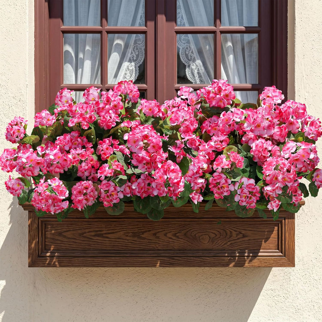 Artificial Geranium Fake Flowers for Outdoors Decoration, 6 Bundles Silk Geraniums Pink Flower UV Resistant Look Real Faux Plants for Outside Planter Front Door Garden Porch Patio Balcony Yard Home