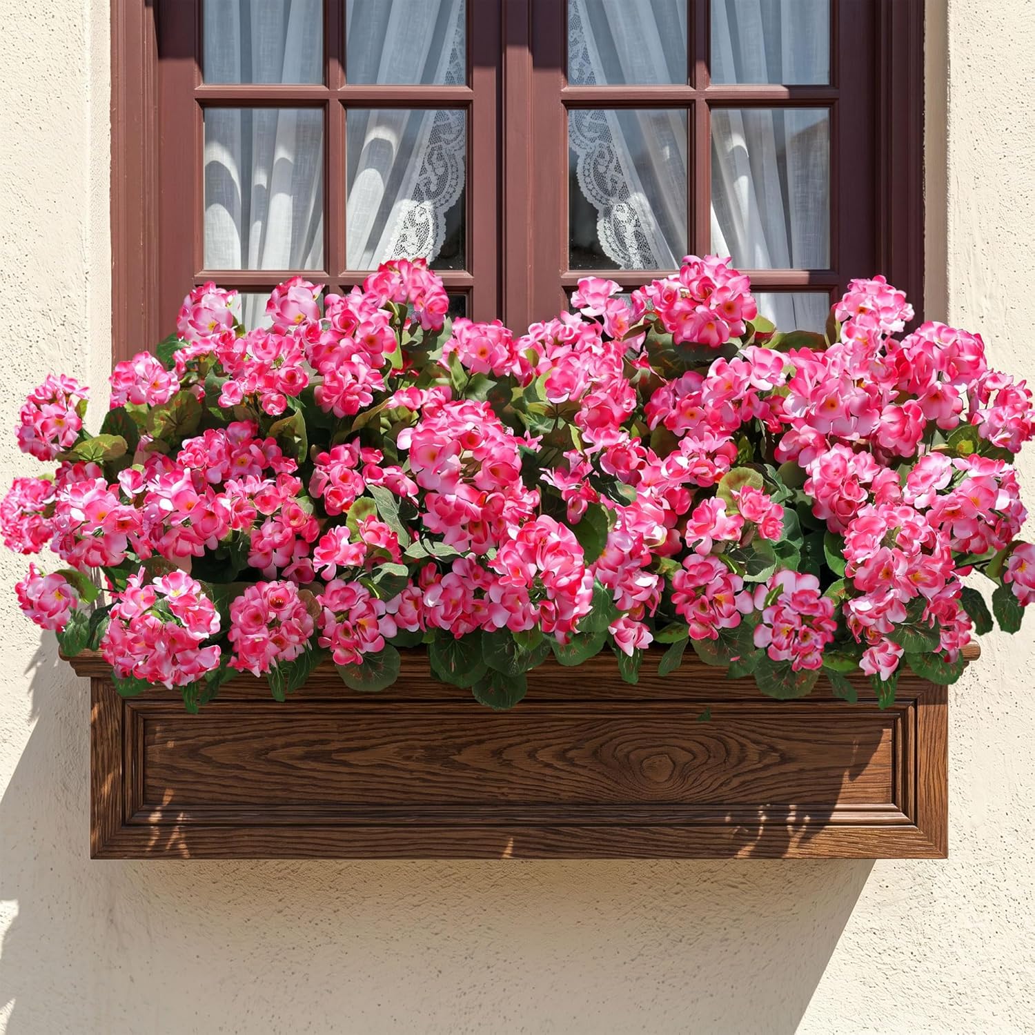 Artificial Geranium Fake Flowers for Outdoors Decoration, 6 Bundles Silk Geraniums Pink Flower UV Resistant Look Real Faux Plants for Outside Planter Front Door Garden Porch Patio Balcony Yard Home