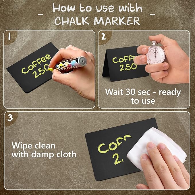 20 Pack Chalkboard Tent Signs 4x3 – Mini Tabletop Food Labels for Buffet Wedding & Party Use – Plastic Reusable Chalk Name Tags & Display Signs for Events