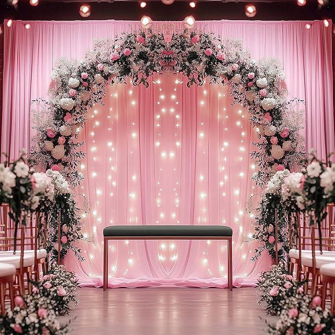 20ftx12ft Wrinkle Free Pink Backdrop Curtain, 4 Panels 12FT Height Pink Wedding Backdrop Drapes, Silky Polyester Back Drop Cloth for Birthday Photography Background Party Backdrop Draping