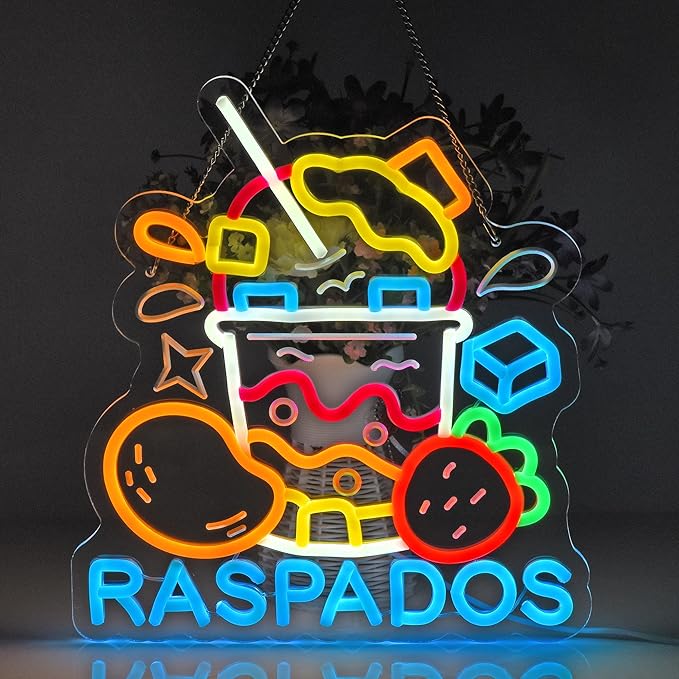 CNBEYOUNG Raspados Neon Sign, Neon Lights Hanging Wall Art Decoration for Mexican Restaurants Shop Bar Food Truck Kitchen Party Home Decor, USB - Driven, Super Bright & Adjustable,13.78x 12.6inches