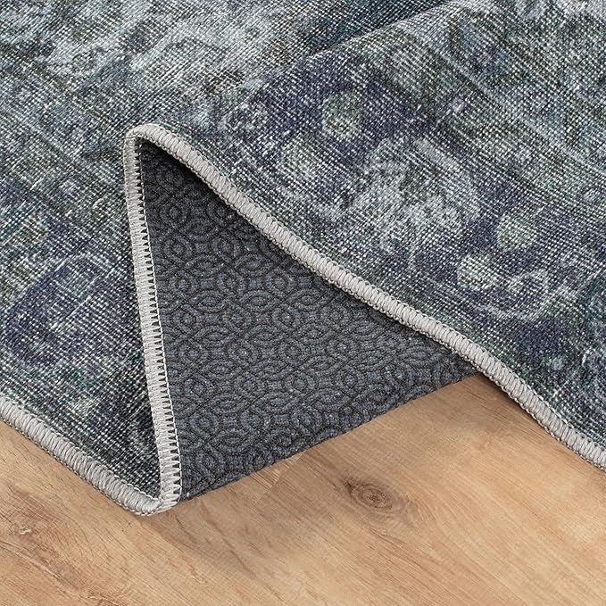 Bloom Rugs Washable Non-Slip 9' x 12' Rug - Dark Teal Traditional Medallion Area Rug for Living Room, Bedroom, Dining Room, and Kitchen - Exact Size: 9' x 12'