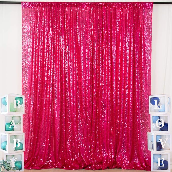 ShinyBeauty 20FTx10FT Hot Pink Sequin Backdrop - Heavy Duty Fuchsia Fabric Curtain for Photography, Weddings, Birthday Parties & Baby Showers
