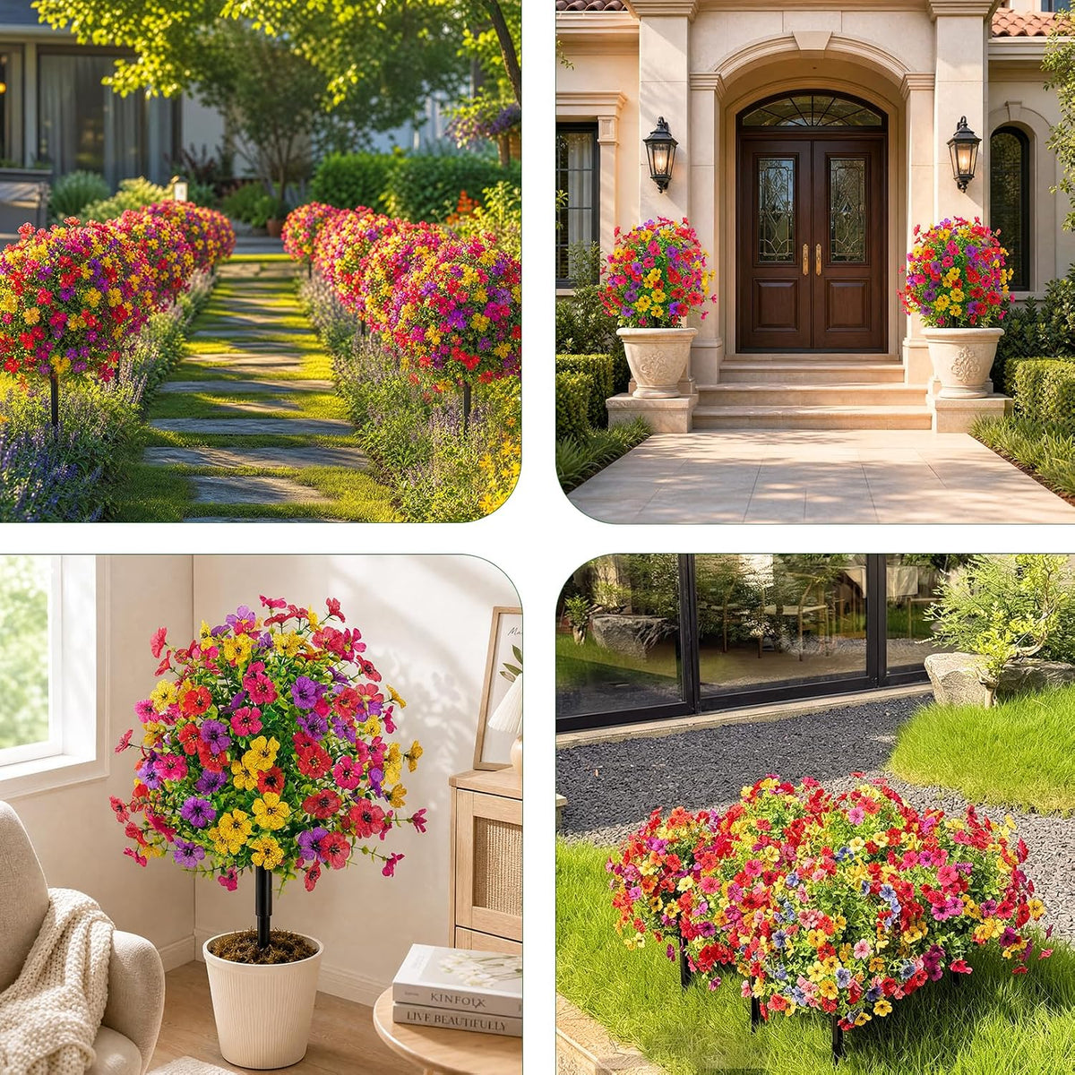22 inch artificial flowers and shrubs with stakes on a desk or shelf