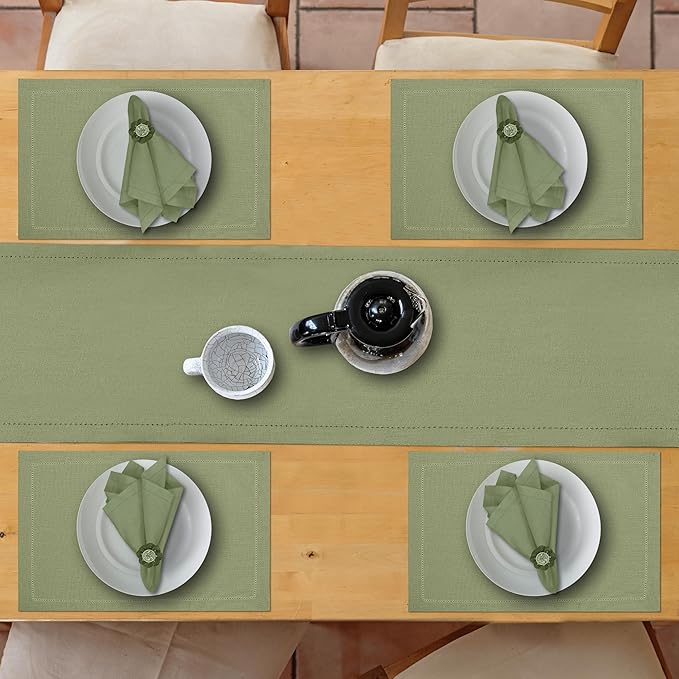 Ruvanti Linen Table Runner 72 Inches, Classic Hemstitch, Washable, Reusable, Non-Slipping, Stain Resistant- Perfect for Parties, Weddings, Dinners, Thanksgiving, Christmas, Indoor use – Olive