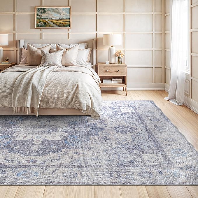Bloom Rugs Washable Non-Slip 9' x 12' Rug - Blue/Sand Traditional Medallion Area Rug for Living Room, Bedroom, Dining Room, and Kitchen - Exact Size: 9' x 12'