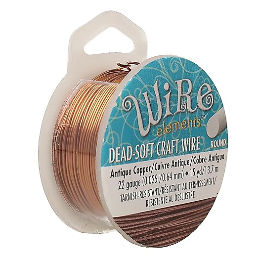 The Beadsmith Wire Elements Craft Wire – Tarnish Resistant, Soft Temper, Round, Antique Copper Color – 0.64mm, 22 Gauge, 15 Yard Spool – Jewelry Making, Wire Wrapping, Floral, & Other DIY Crafts