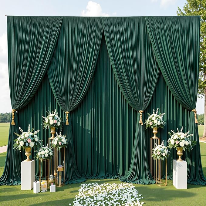 10ftx10ft Wrinkle Free Hunter Green Backdrop Curtains for Party Background, 2 Panels Silky Polyester Green Photo Backdrop Drapes Back Drop Cloth for Wedding Birthday Photography Baby Shower Decor