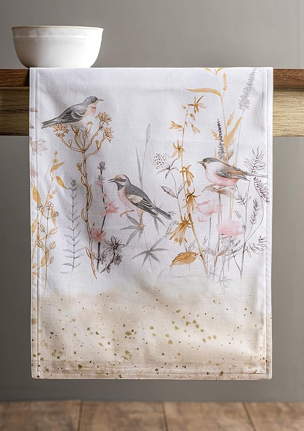 Maison d' Hermine Table Runner 100% Cotton Double Layer Table Runners 108 inches Long Decorative for Home Dining Party Wedding Bridal Shower Spring Summer (Meadow Florals - Beige, 14.50" x 108")