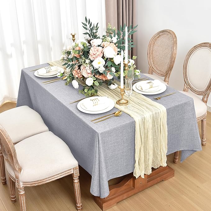 Fitable Faux Linen Tablecloths for Rectangle Tables: Water & Stain Resistant Farmhouse Table Cloth, Washable Burlap Textured Table Covers for Kitchen Dining Party(2 Pack, 60x102 Inch, Light Grey)