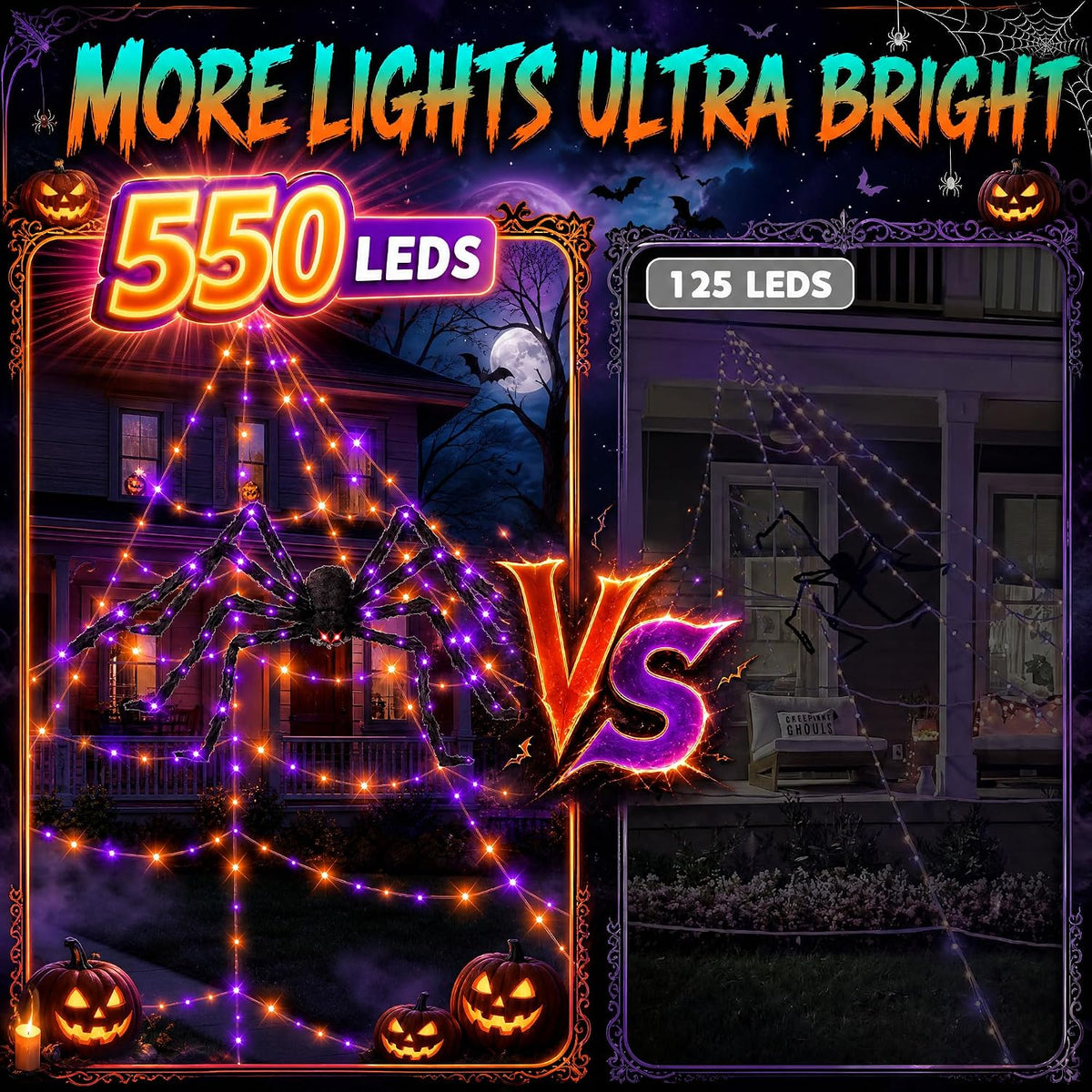 halloween decorations outdoor spider web lights - 550 showing dimensions
