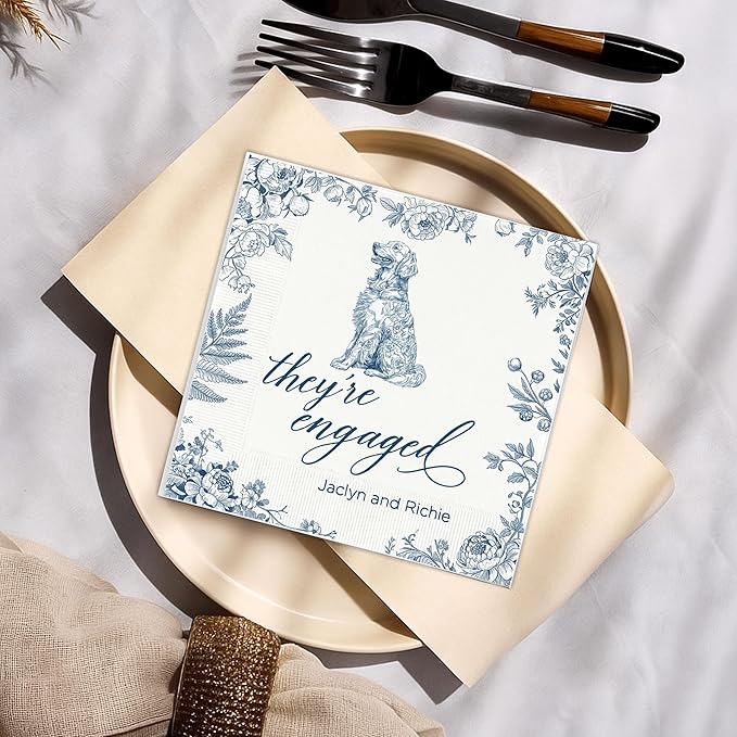 Luxury Personalized Dog Wedding Napkins, Custom Wedding Cocktail Napkins, Beverage Luncheon Cocktail Bar Napkin For Reception, Napkin for Pet Lovers, Engagement Party, Bridal Shower