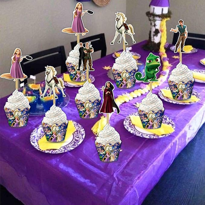 "Rapunzl Cupcake Wrappers – Princess Theme Cupcake Decoration for Birthday Party & Celebration – Tangled Inspired Cupcake Holders for Girls Princess Party Supplies, Dessert Table Décor"