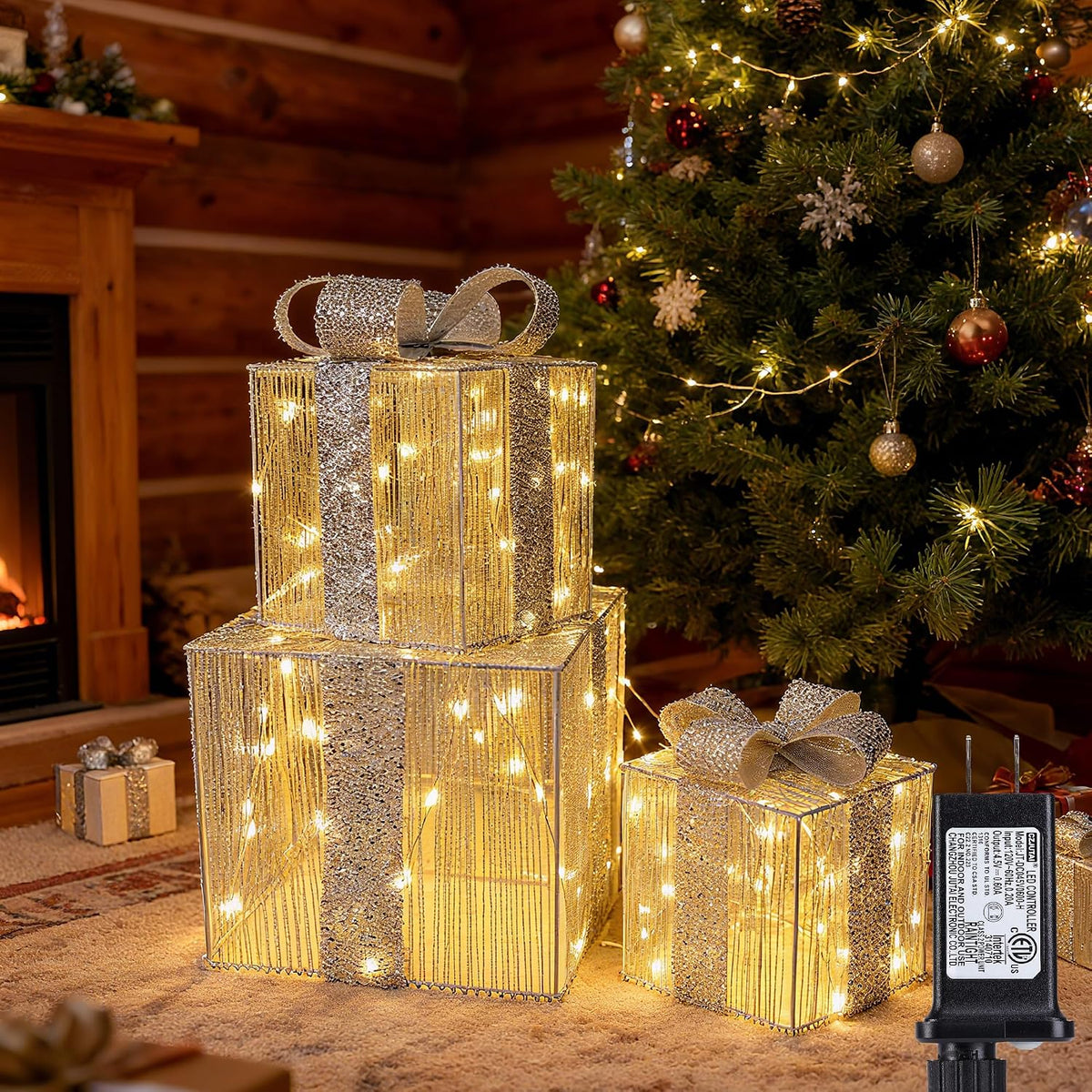 set of 3 christmas lighted gift boxes, main product view