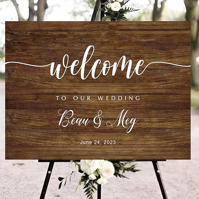 Generic Rustic Wedding Sign, 12x18 inches, Plastic, Weatherproof & Fade-Resistant, Customizable