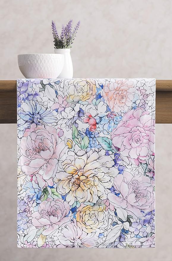 Maison d' Hermine Table Runner 100% Cotton Double Layer Table Runners 72 inches Long Decorative for Kitchen Dining Party Baby Shower Wedding Bridal Shower Spring Summer (Floral Love, 14.50" x 72")