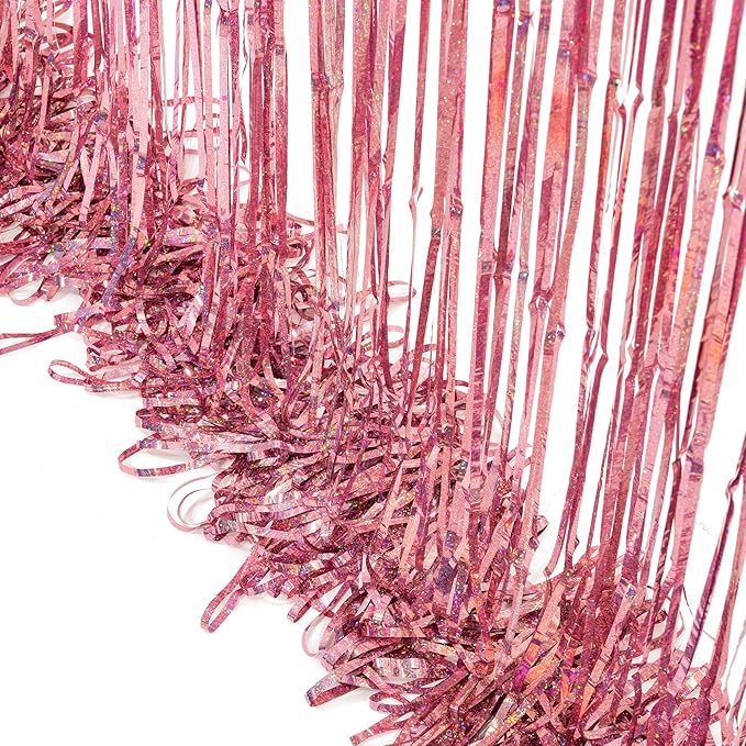 Rose Gold Tinsel Party Backdrop - GREATRIL Foil Fringe Curtain Party Photo Booth Backdrop for Birthdays Theme Decorations - 1m x 2.5m - Pack of 2