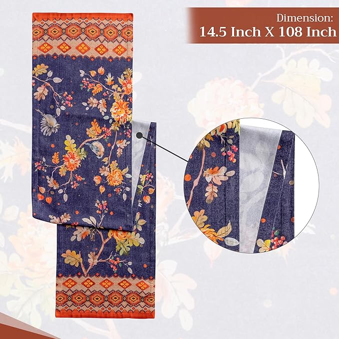 Maison d' Hermine Table Runner 100% Cotton Single Layer Table Runners 108 inches Long for Thanksgiving Christmas Decorations Home Kitchen Dining Party Wedding (Kelim - Infinity, 14.5" x 108")