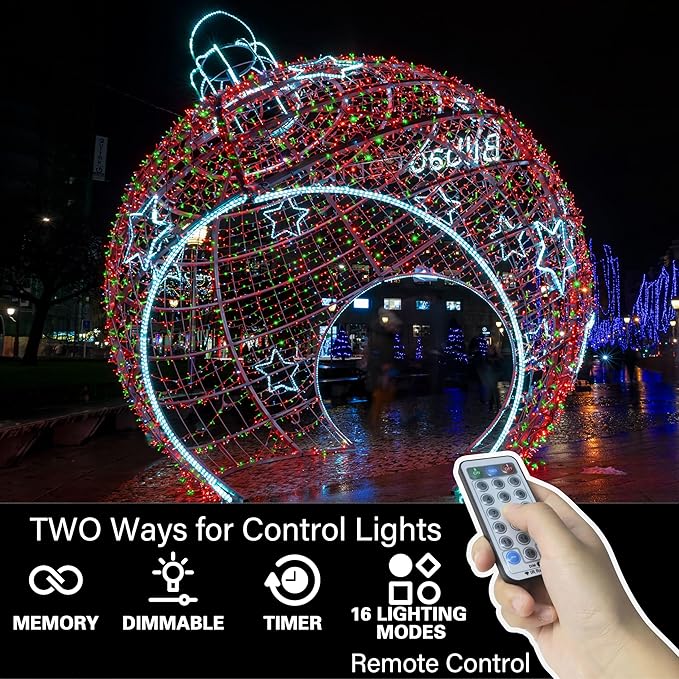 LAMPHOME 66ft Christmas Decorative Mini Lights, 200 LED Transparent Wire Fairy Starry String Lights Plug in, 12 Lighting Modes, for Indoor Outdoor Xmas Tree Wedding Party Decoration (Red+Green)