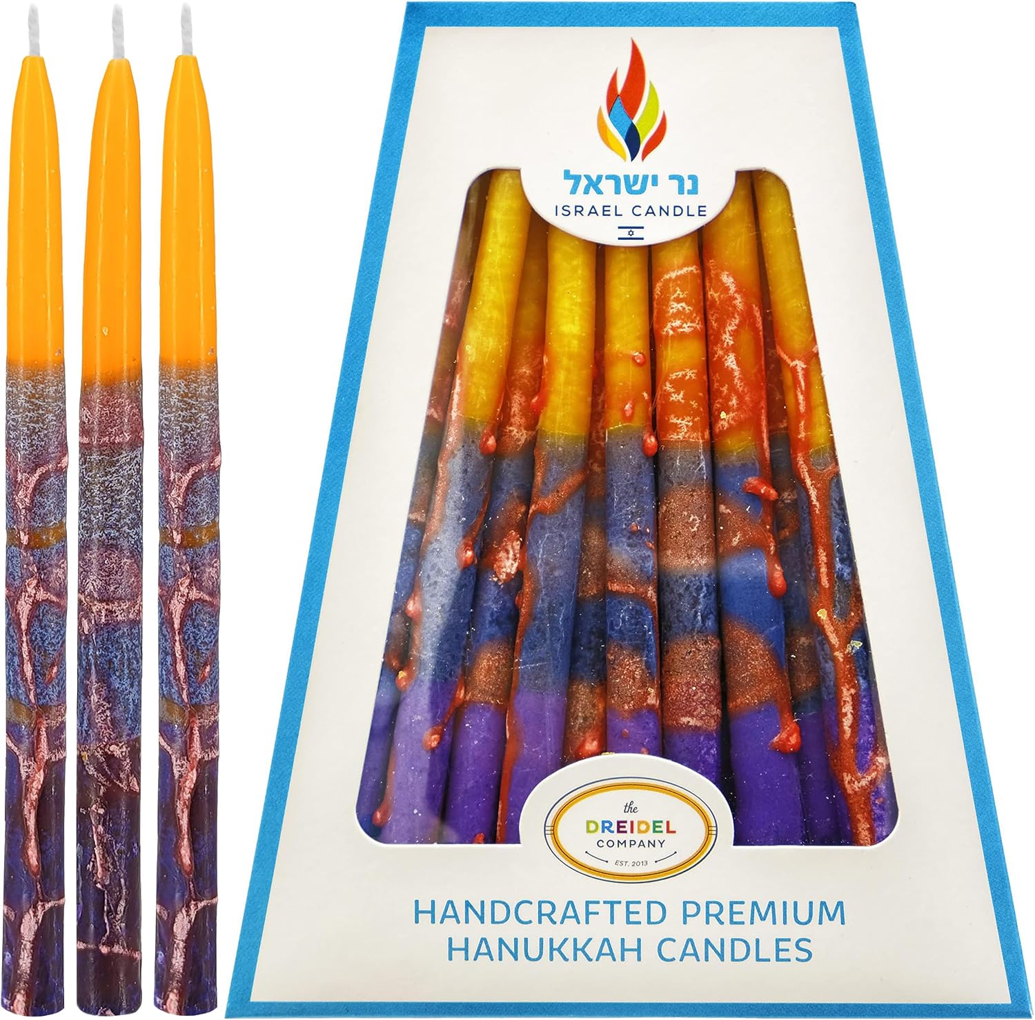 Hanukah Candle Dripless Chanukah Hanukkah Candles Decorative Purple, Blue, Orange Orange Frosted Stripes - 45 Candles 1-Hour Burn Time