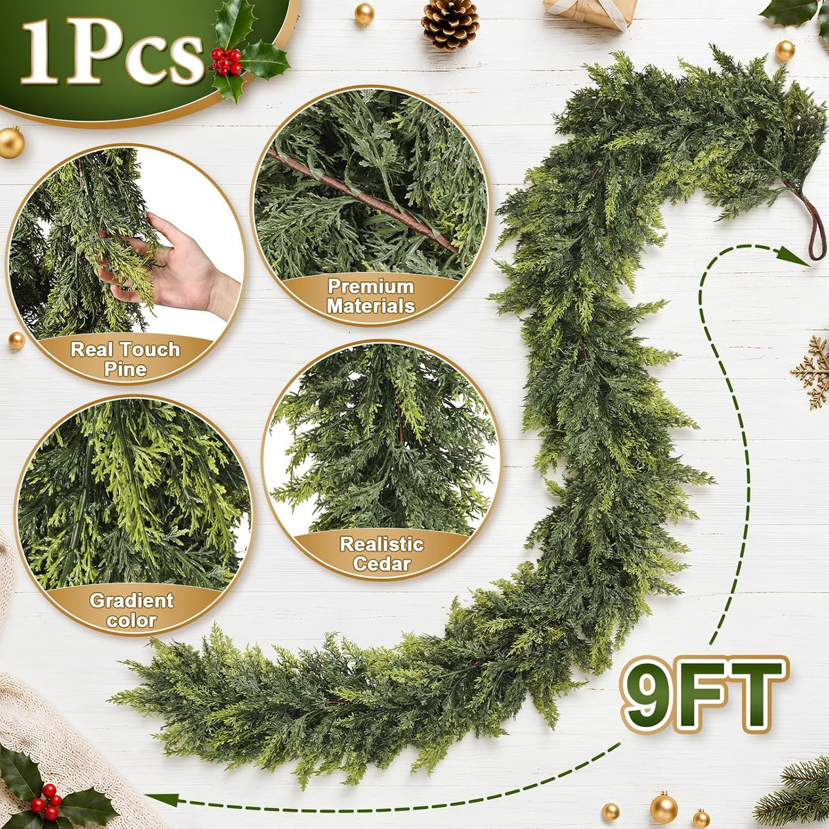 9ft christmas artificial cedar garland for mante shown in use