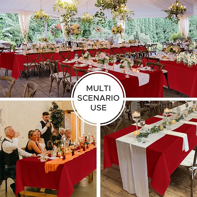 Fitable 8 Pack Table Cloth Rectangle Table: Stain and Wrinkle Resistant Tablecloth Rectangular, Washable Polyester Tablecloths for Wedding Christmas Party Dining Banquet Event(Red, 70x108 Inch)