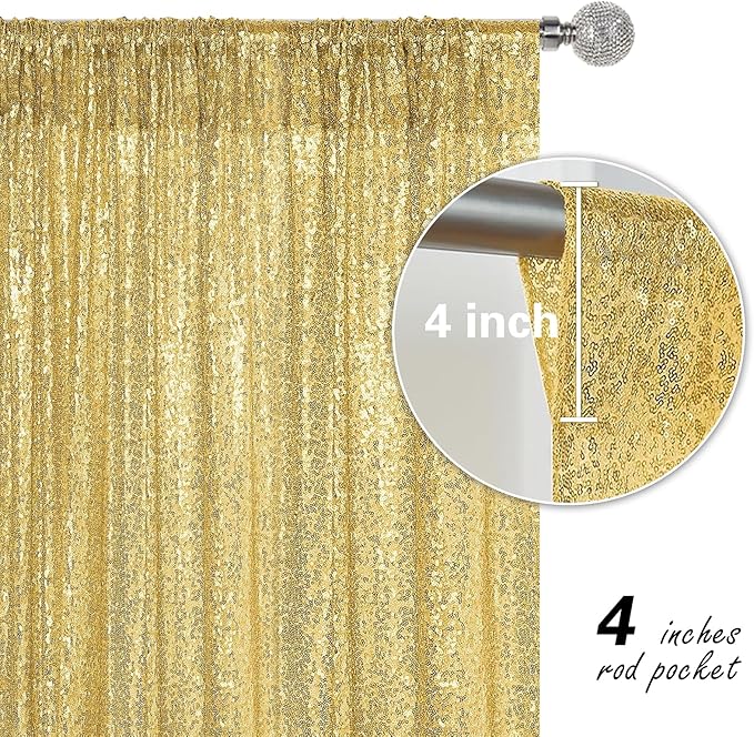 Gold Sequin Backdrop Curtain 2 Panels 2FTx8FT Glitter Photography Backdrop for Party Wedding Birthday Christmas Decorations
