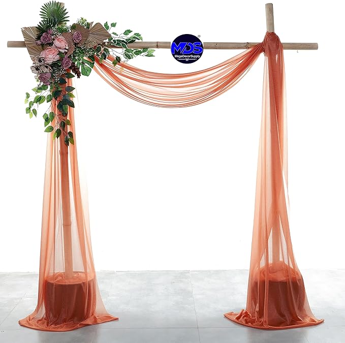 MDS Halloween Chiffon Draping Fabric - 1 Panel, 30" Wide x 50ft Long - Sheer Spooky Arbor & Canopy Drapery for Haunted House Backdrops, Party Ceilings, DIY Costumes & Themed Events - Terracotta
