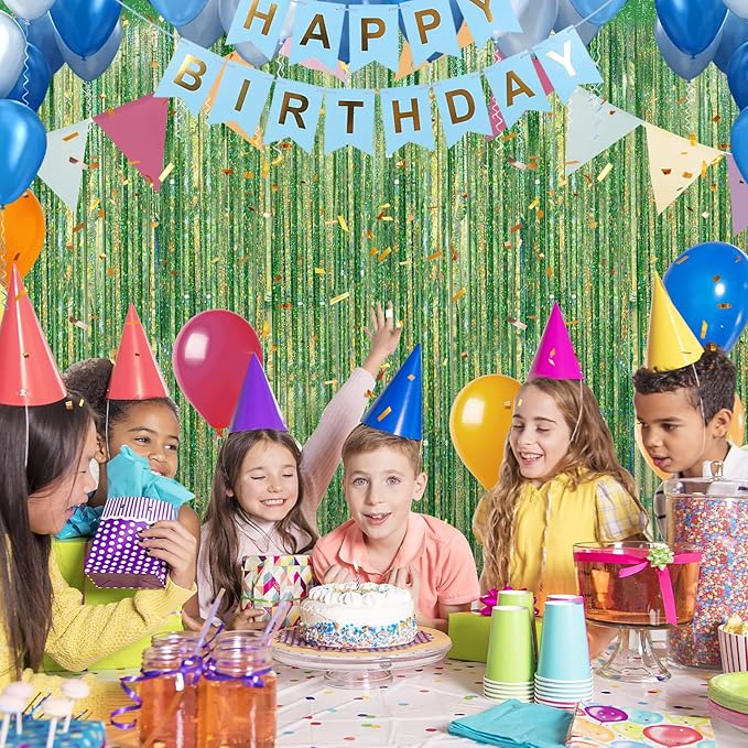 Crosize 2 Pack 3.3 x 9.9 ft Laser Green Foil Fringe Curtains Party Decorations, Laser Green Tinsel Curtain Backdrop for Parties, Door Streamers, Glitter Streamer Backdrop for Birthday Decoration