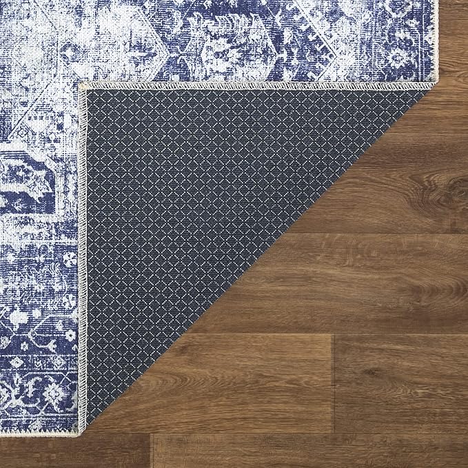 Bloom Rugs Washable Non-Slip 10 ft Runner - Blue/Ivory Traditional Runner for Entryway, Hallway, Bathroom, and Kitchen - Exact Size: 2.5' x 10'