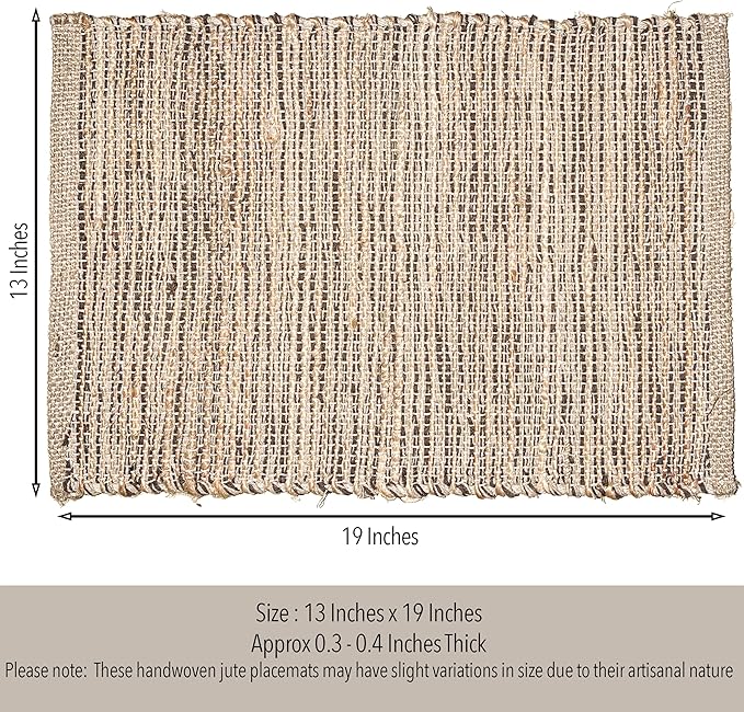 Chardin Home Natural Jute & Brown Placemats, Set of 4 – Rustic Handmade Boho Table Mats, 13x19 Inch Dining Table Placemats for Kitchen, Everyday Meals, Holidays, Farmhouse or Modern Table Décor