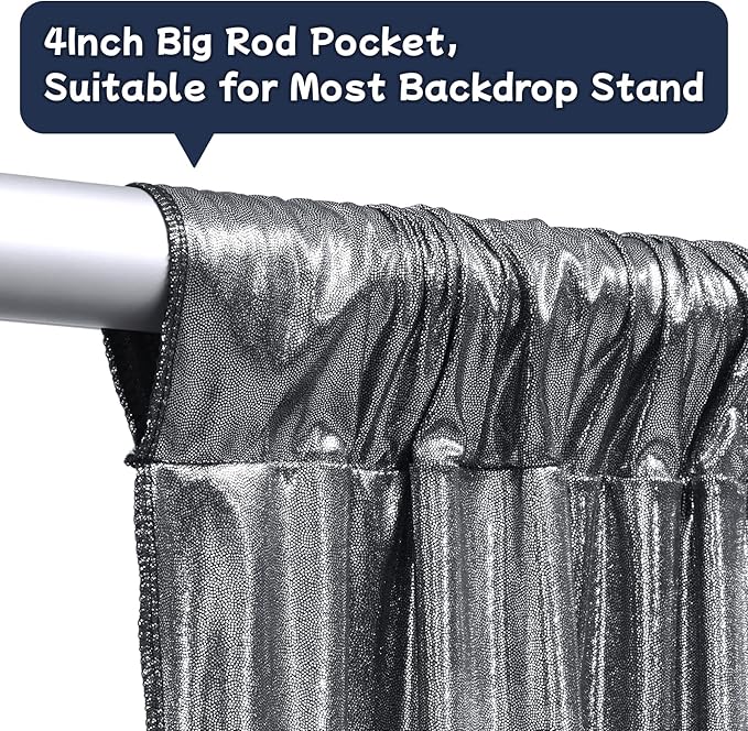 10ftx10ft Black Silver Glitter Sequin Backdrop Curtain for Parties, Wrinkle Free Sparking Backdrop Drapes, 2 Panels 5x10ft Shimmer Photo Back Drop Cloth for Wedding Birthday Photography