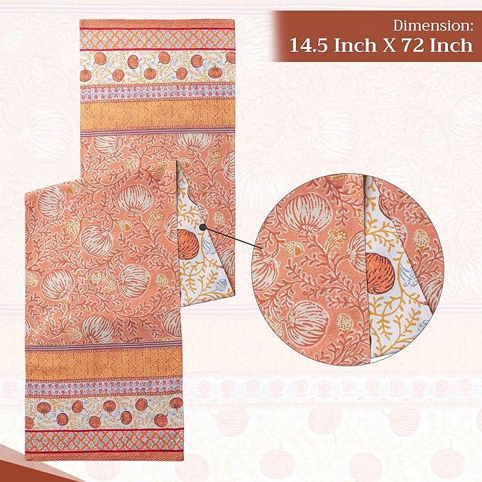 Maison d' Hermine Table Runner 100% Cotton Double Layer Table Runners 72 inches Long for Thanksgiving Christmas Decorations Home Kitchen Dining Party Wedding (Harvest Festival, 14.5" x 72")