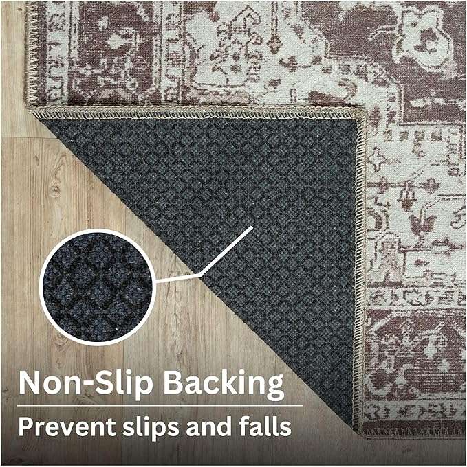 Bloom Rugs Washable Non-Slip 5' x 7' Rug - Dark Brown Traditional Medallion Area Rug for Living Room, Bedroom, Dining Room, and Kitchen - Exact Size: 5' x 7'
